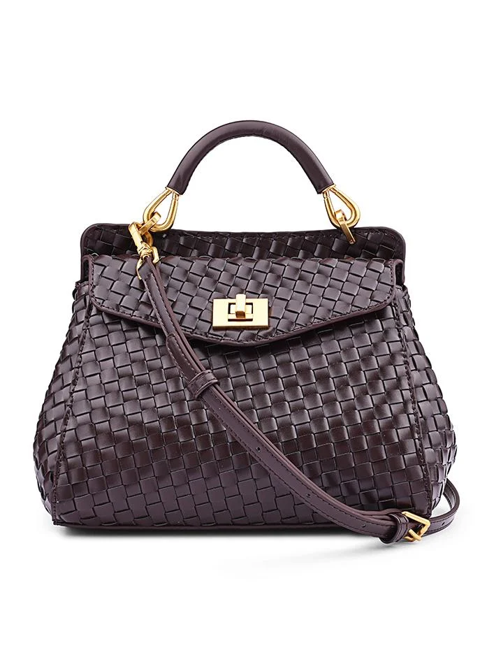 كابلي Women’s Woven Top Handle Bag with Turn-Lock Closure
